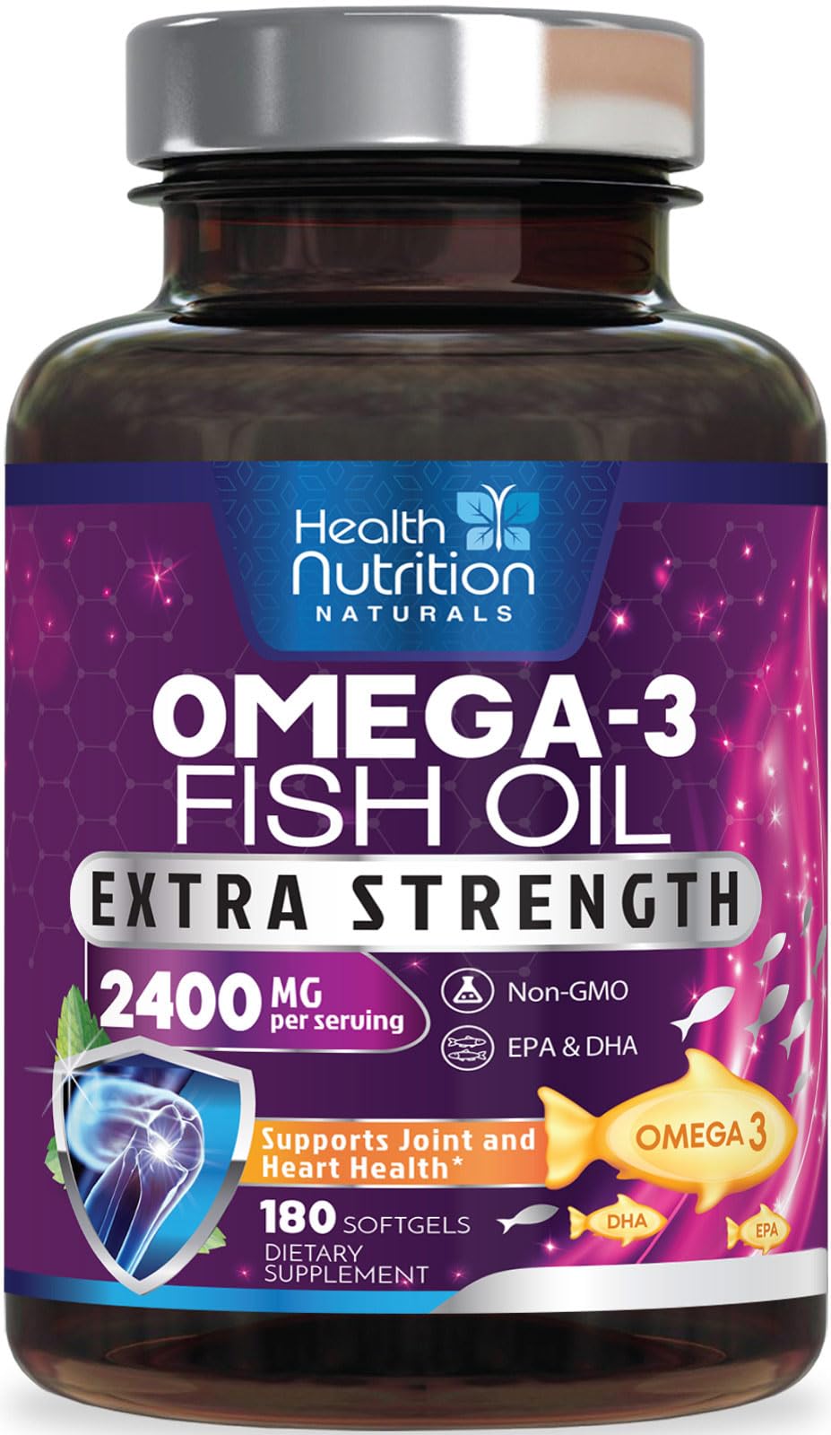Health Nutrition Naturals Omega-3 bottle front view highlighting triple-strength formula