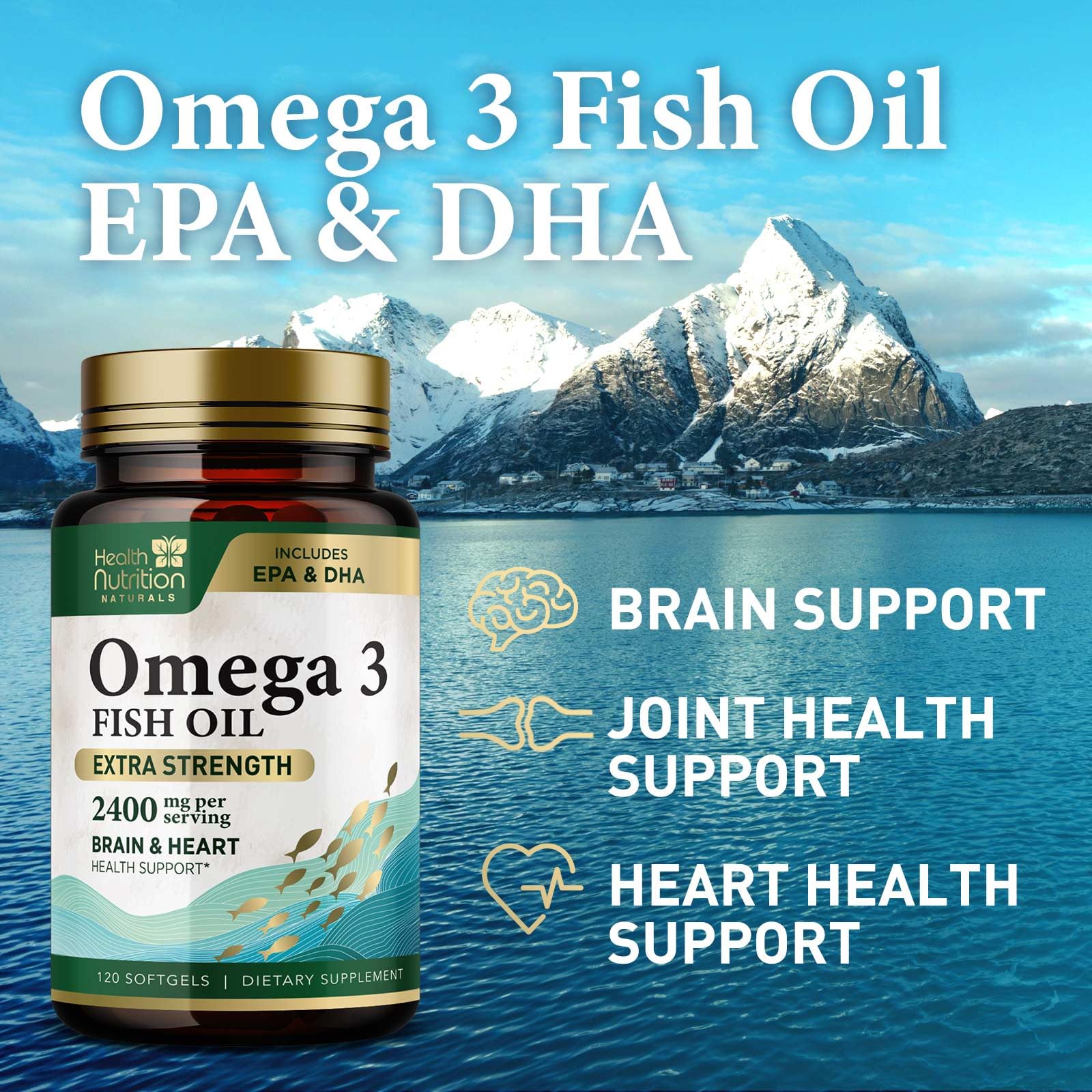 Health Nutrition Naturals Omega-3 1200mg softgels packaging for daily wellness