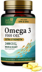 Health Nutrition Naturals Omega-3 1200mg softgels bottle promoting heart and brain wellness