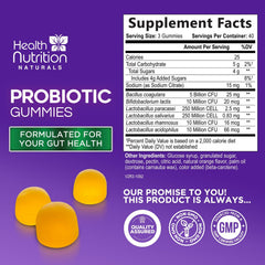 Health Nutrition Naturals probiotic gummies open container highlights convenient daily digestive support.