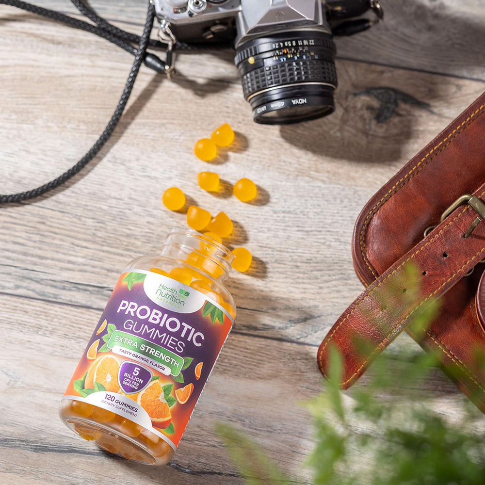Health Nutrition Naturals bottle close-up on label communicates trusted daily probiotic routine.