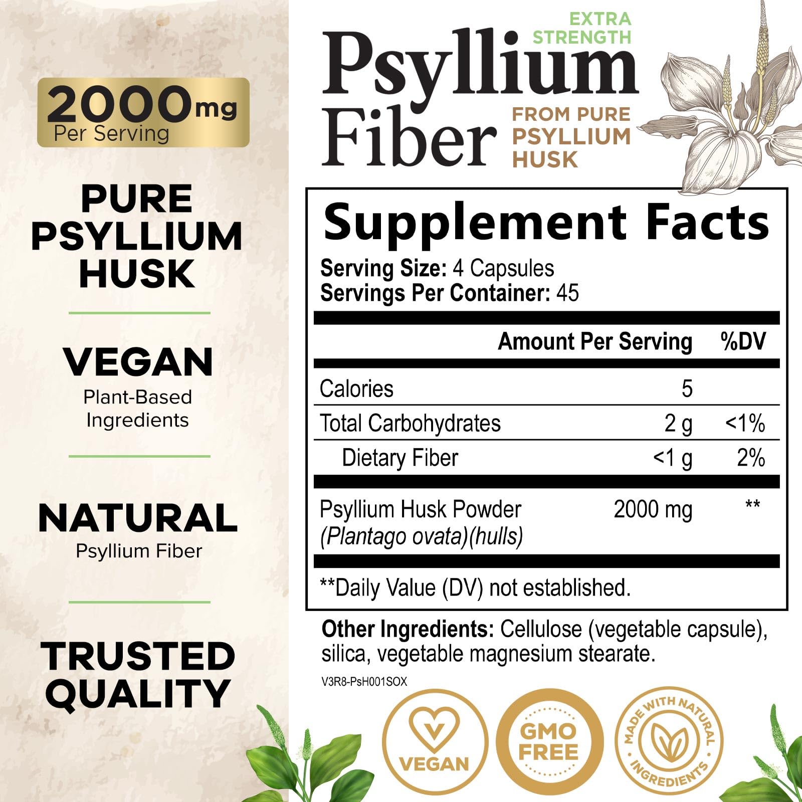 Health Nutrition Naturals bottle top highlighting easy daily fiber capsules