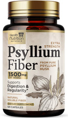 Health Nutrition Naturals psyllium husk capsules bottle top view, daily fiber support.
