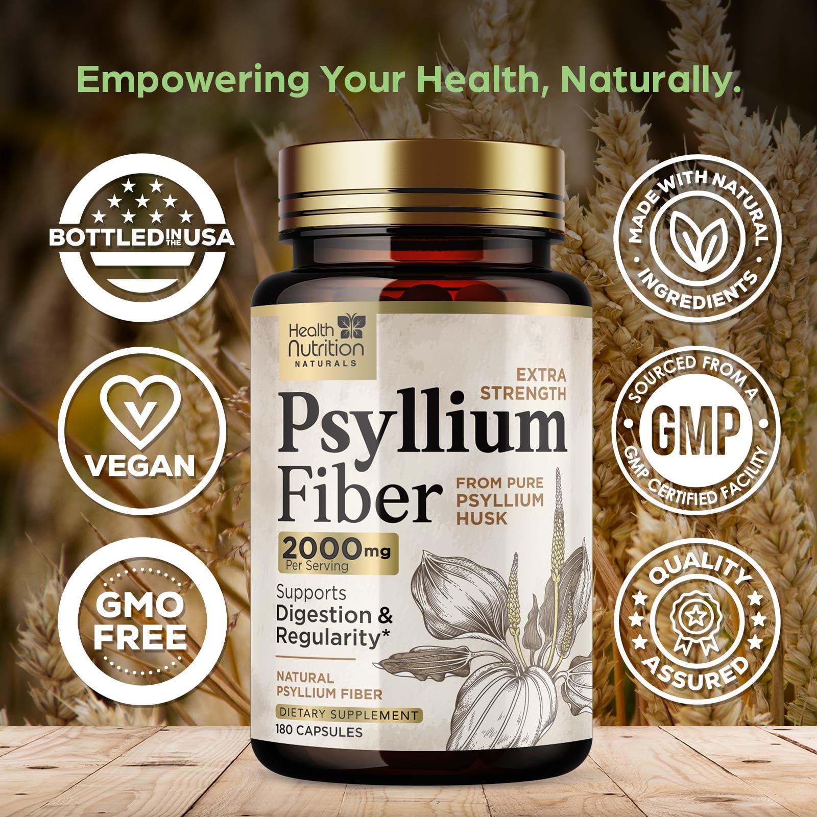 Close-up of psyllium capsules showcases plant-based fiber for regularity