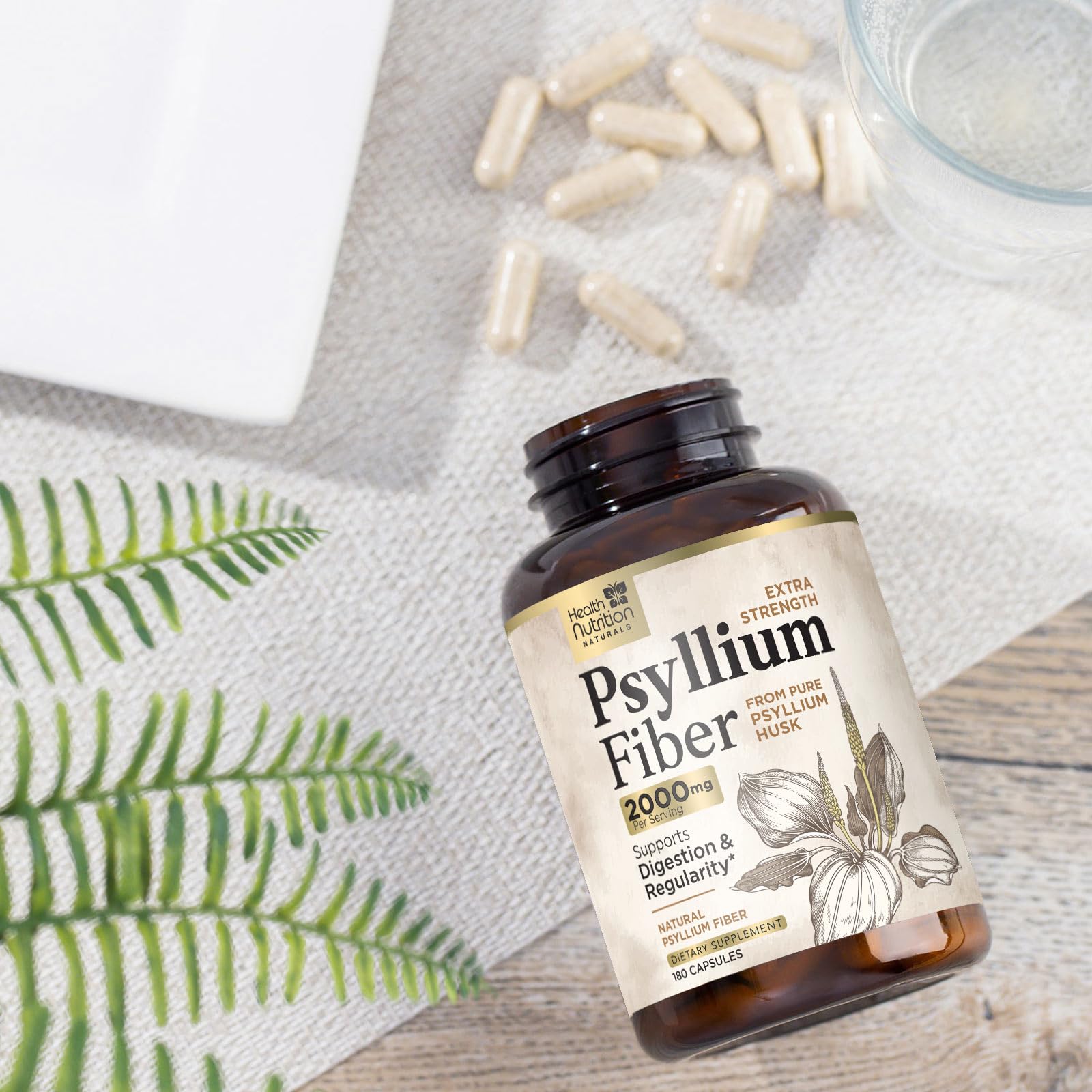 Daily-use psyllium capsules from Health Nutrition Naturals support digestion