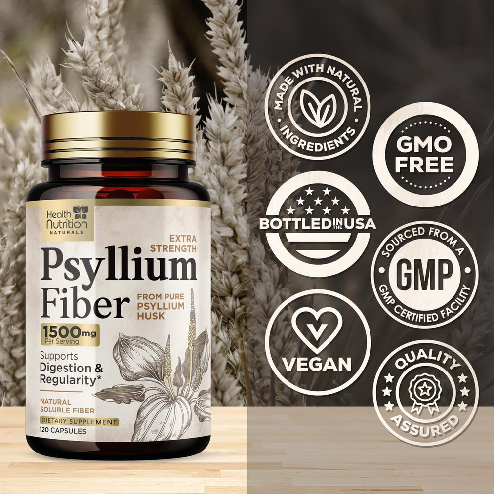 Health Nutrition Naturals psyllium husk capsules ingredients highlight premium plant-based fiber.