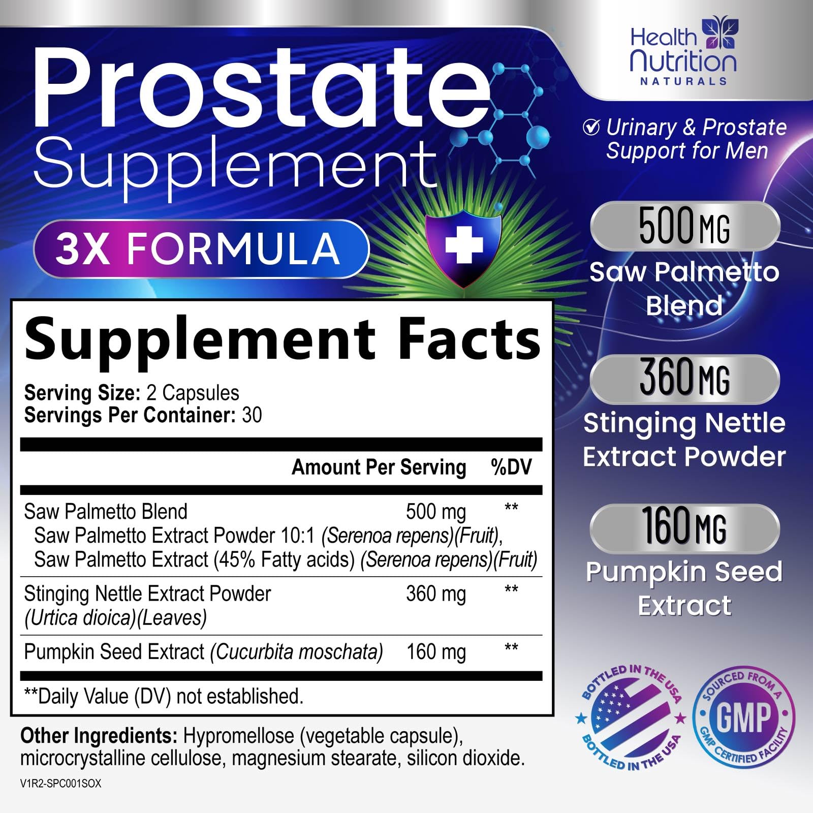 Health Nutrition Naturals Saw Palmetto close-up highlighting key herbal ingredient.