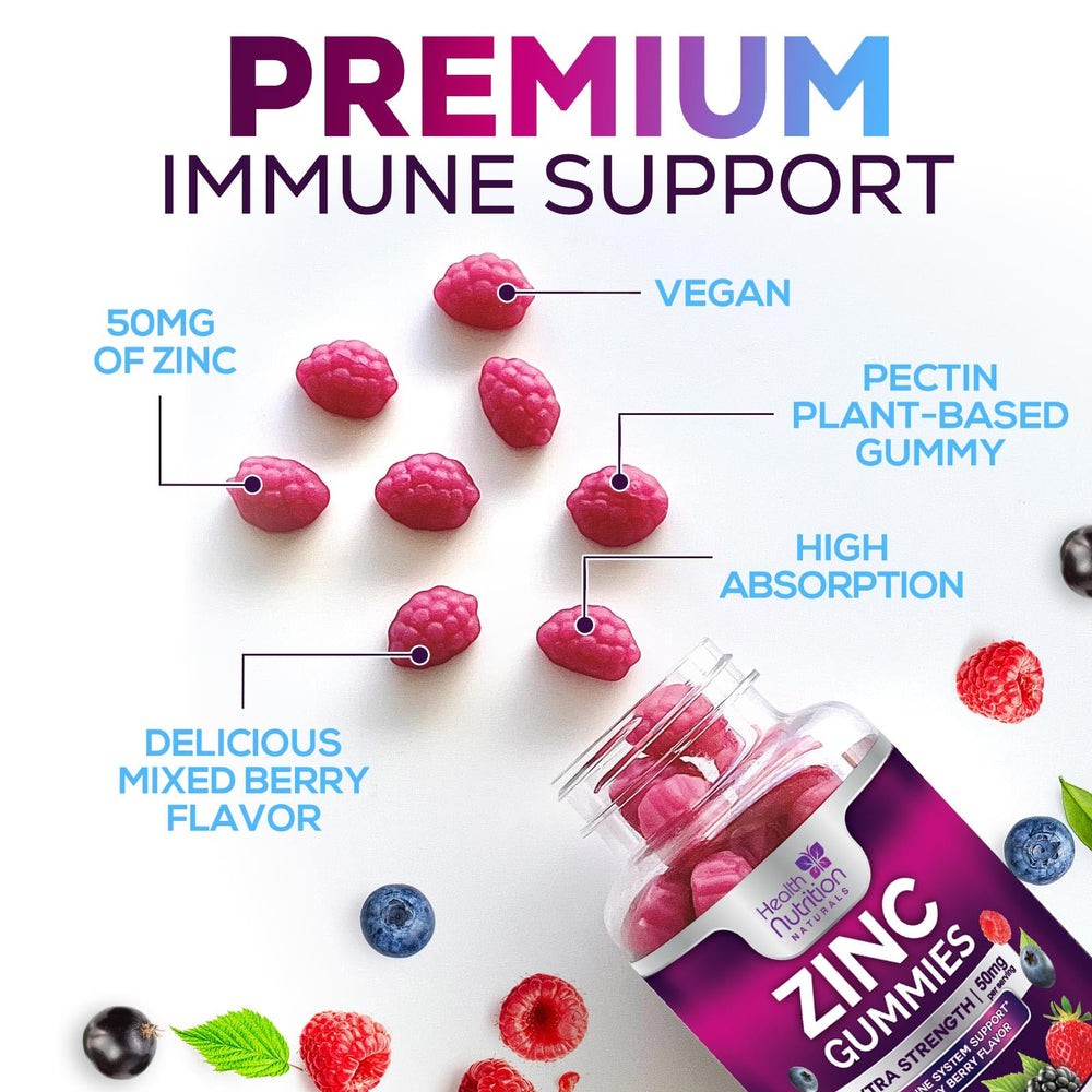 Health Nutrition Naturals Zinc Gummies adult-use packaging for on-the-go wellness