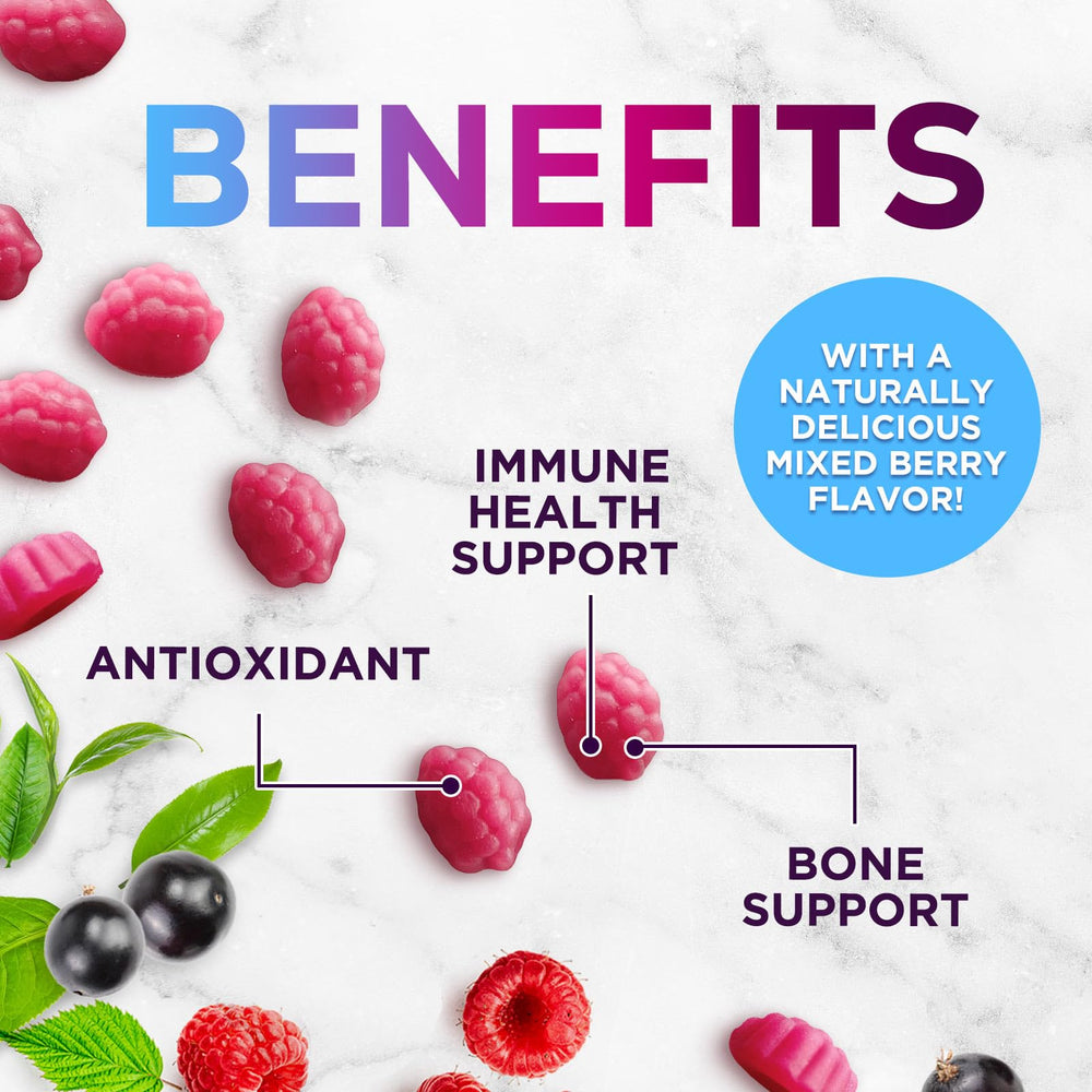 Health Nutrition Naturals Zinc Gummies packfront emphasizes berry taste