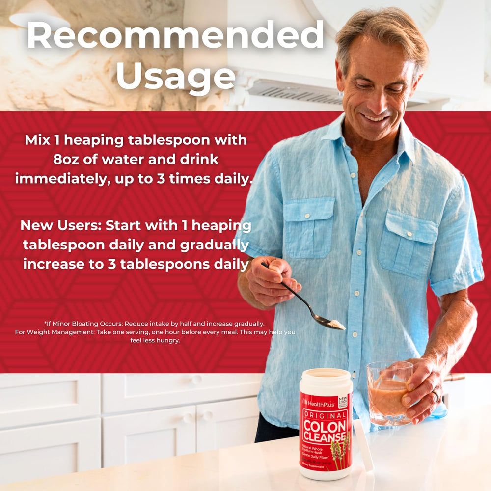 Digestive routine setup with Health Plus Colon Cleanse for meals.