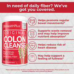 Gluten-free label on Health Plus Colon Cleanse highlighting dairy-free formula.