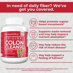 Health Plus Colon Cleanse measuring scoop emphasizes easy daily intake before meals.