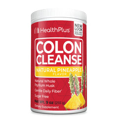 Health Plus Colon Cleanse tub front shows authentic pineapple flavor for gentle daily support.