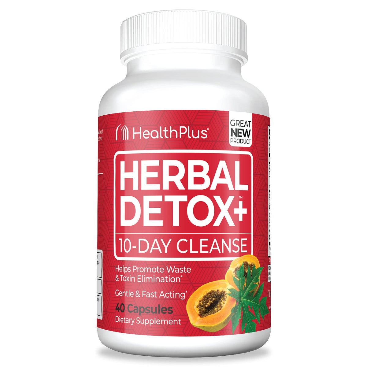 Health Plus Herbal Detox+ bottle front view for a gentle cleanse.