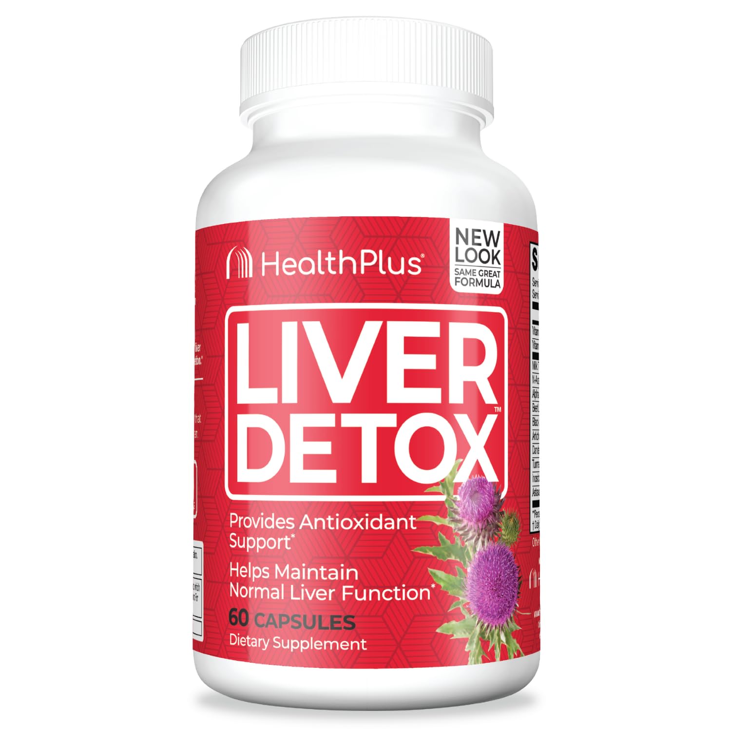 Health Plus Liver Detox bottle label showing a trusted herbal supplement for daily liver support