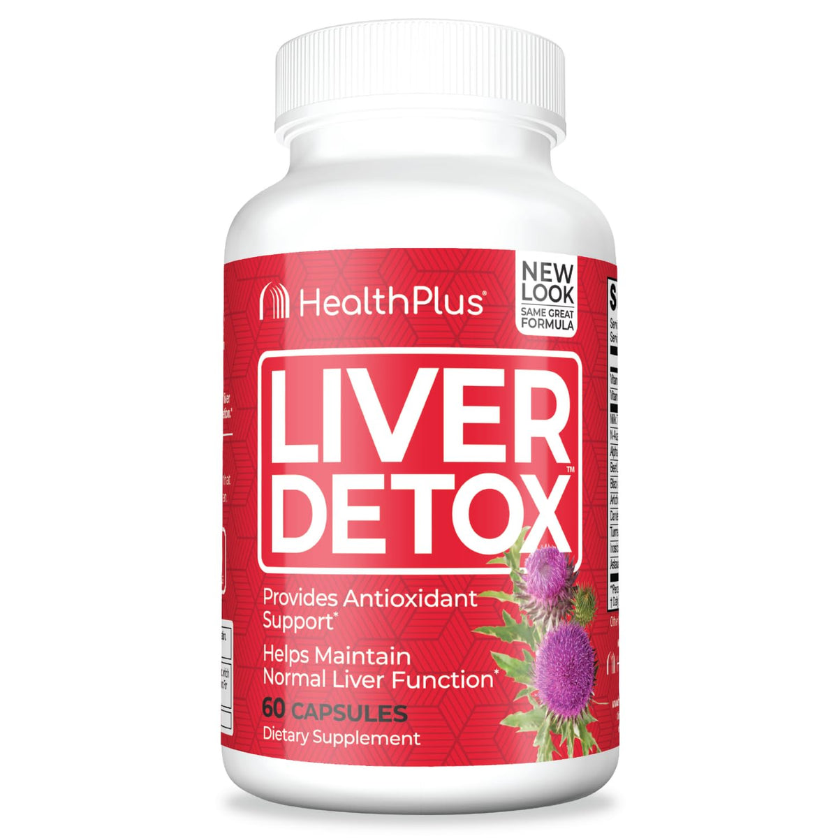 Health Plus Liver Detox bottle label showing a trusted herbal supplement for daily liver support