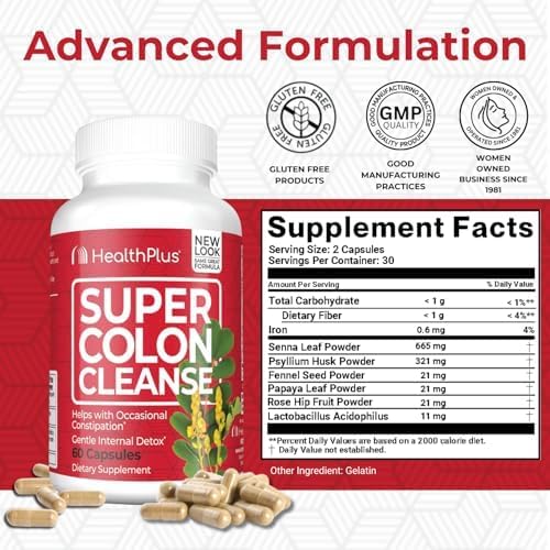 Health Plus Super Colon Cleanse bottle back label with directions for easy, informed use.