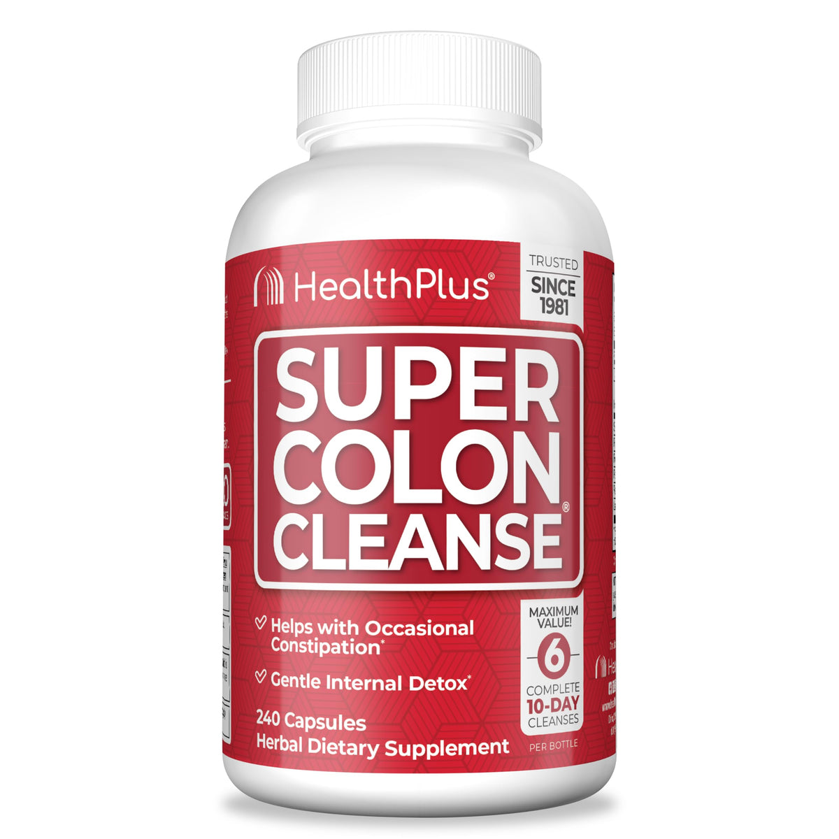Health Plus Super Colon Cleanse bottle front for gentle digestive support.