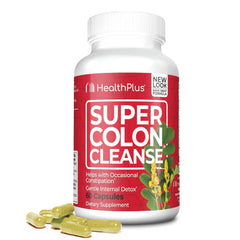 Health Plus Super Colon Cleanse bottle front view for gentle gut support.