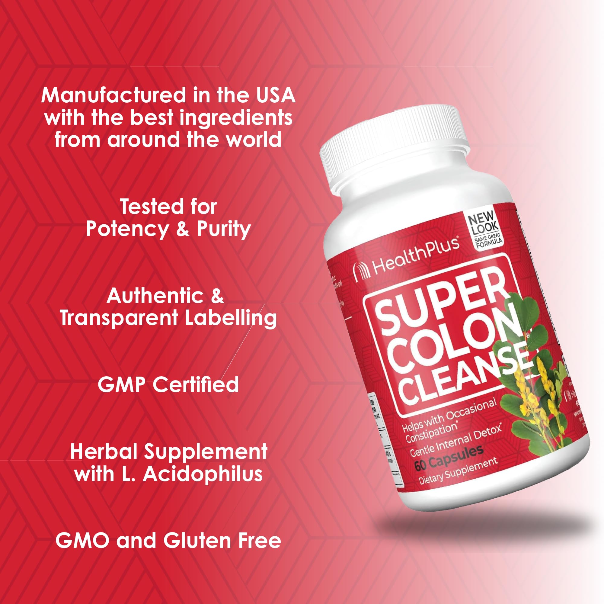 Health Plus Super Colon Cleanse capsules close-up showing texture for daily gut support.