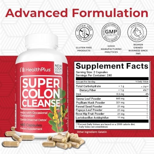 Close-up of Health Plus capsules representing gentle gut detox support