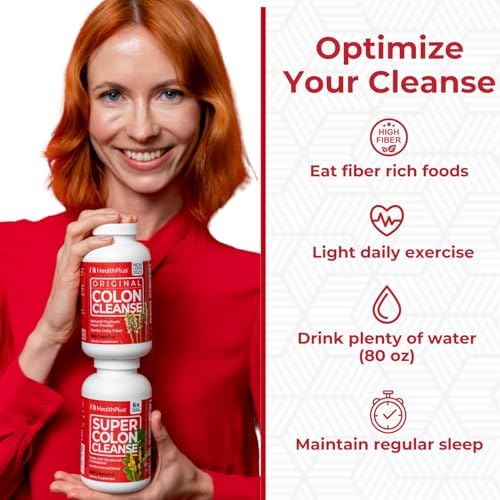 Health Plus Super Colon Cleanse daily-use scene on a kitchen table.