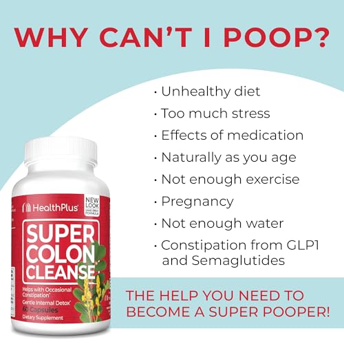 Health Plus Super Colon Cleanse label on bottle emphasizes natural ingredients.
