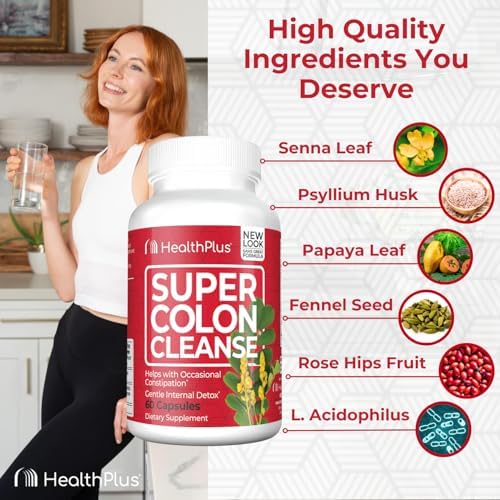 Health Plus Super Colon Cleanse packaging and bottle together for convenient daily use.