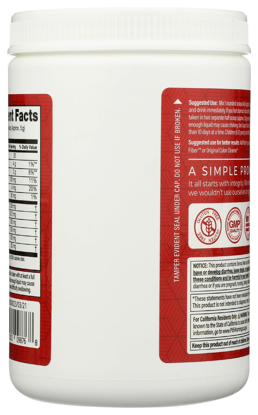 Health Plus Super Colon Cleanse packaging highlights gluten-free and dairy-free formula.