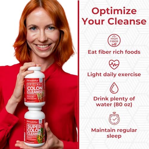 Health Plus Super Colon Cleanse probiotics capsule image emphasizing gut balance.