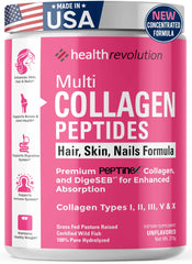 Health Revolution Multi Collagen Powder bottle front view for daily beauty support.