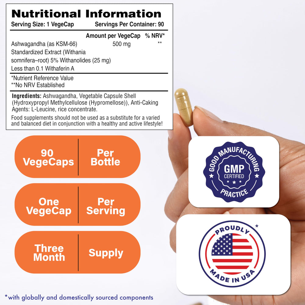 Health Thru Nutrition Ashwagandha capsules closeup showing easy-to-swallow form.