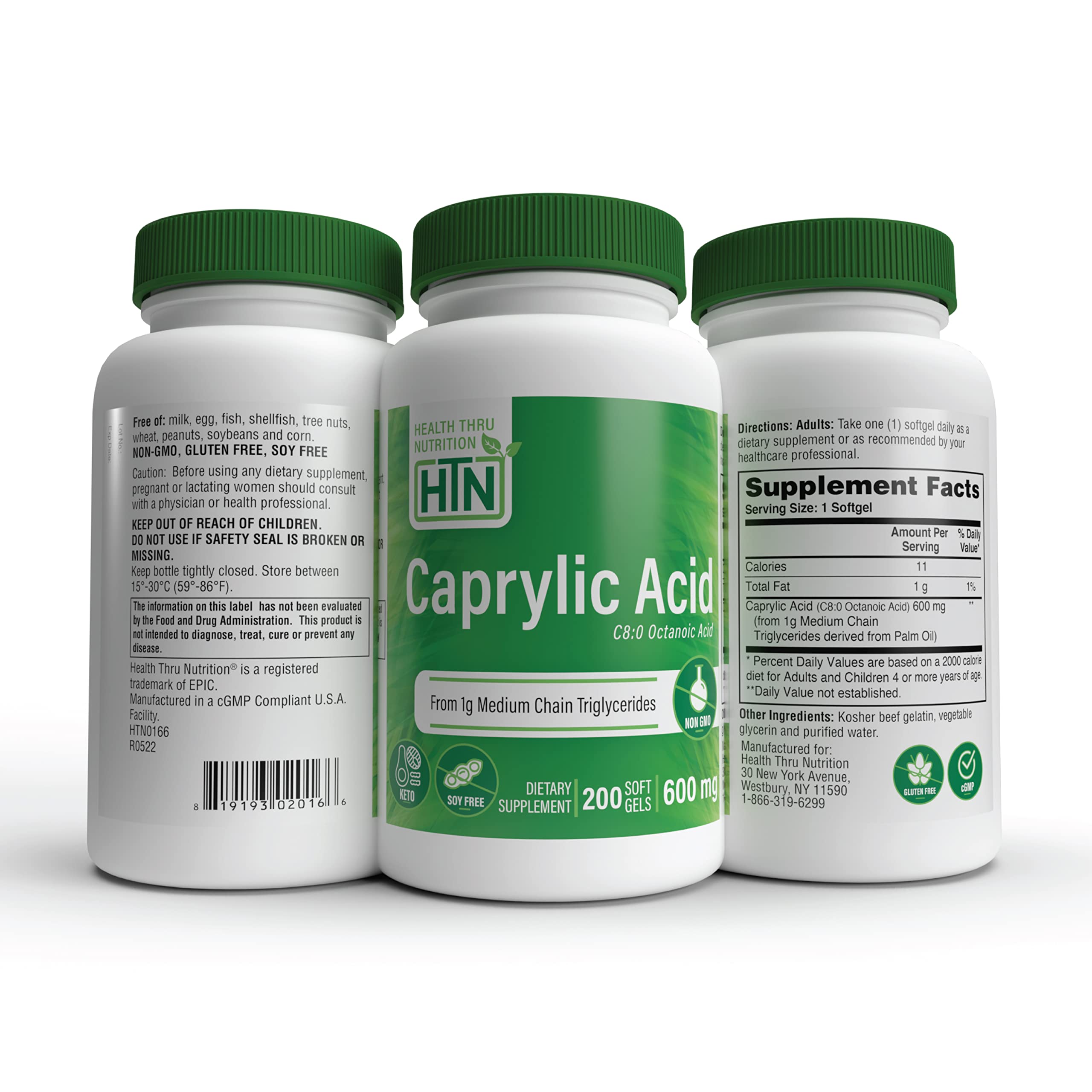 Health Thru Nutrition Caprylic Acid 600mg lifestyle use — keto-friendly routine.