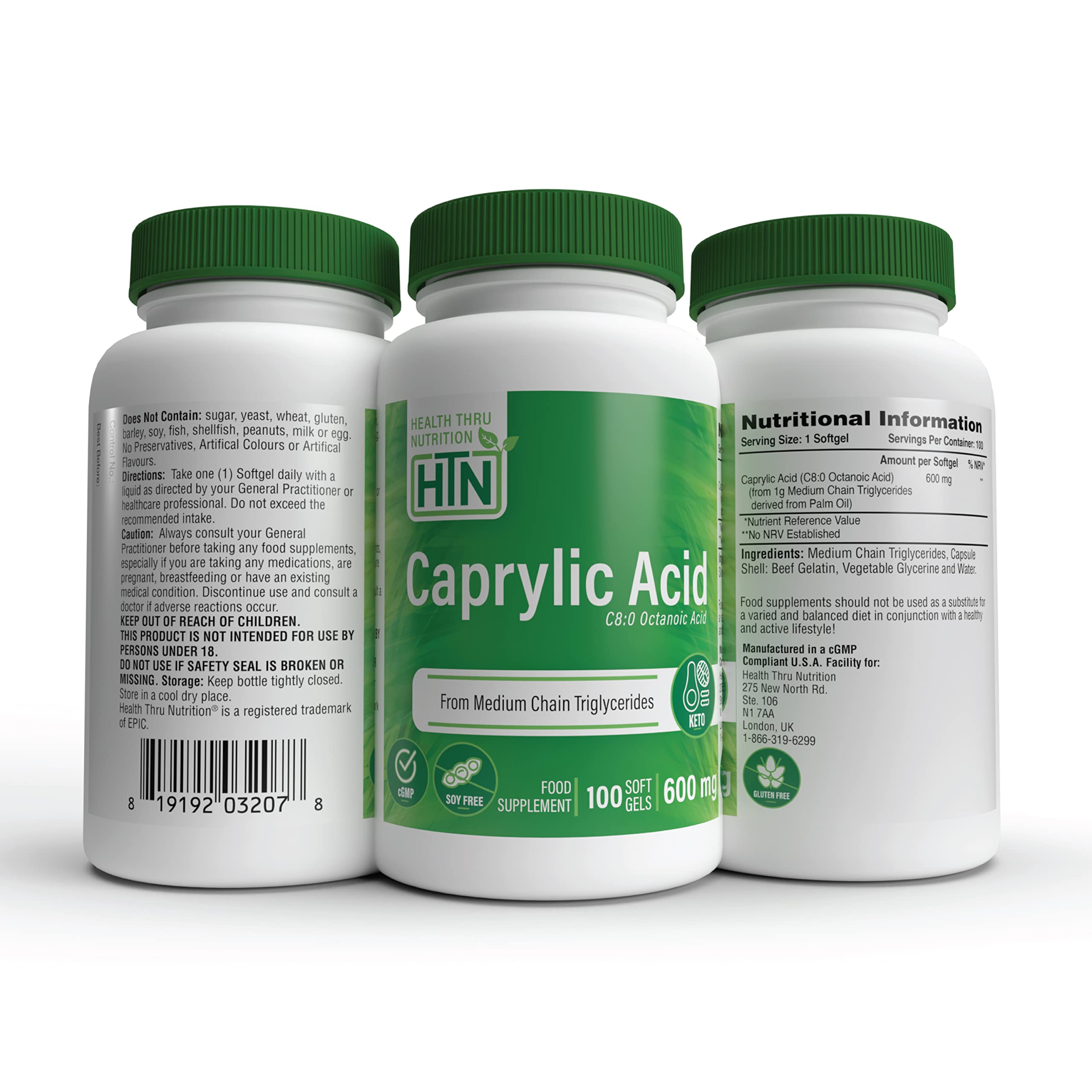 Keto-friendly Caprylic Acid softgels for ketosis support.
