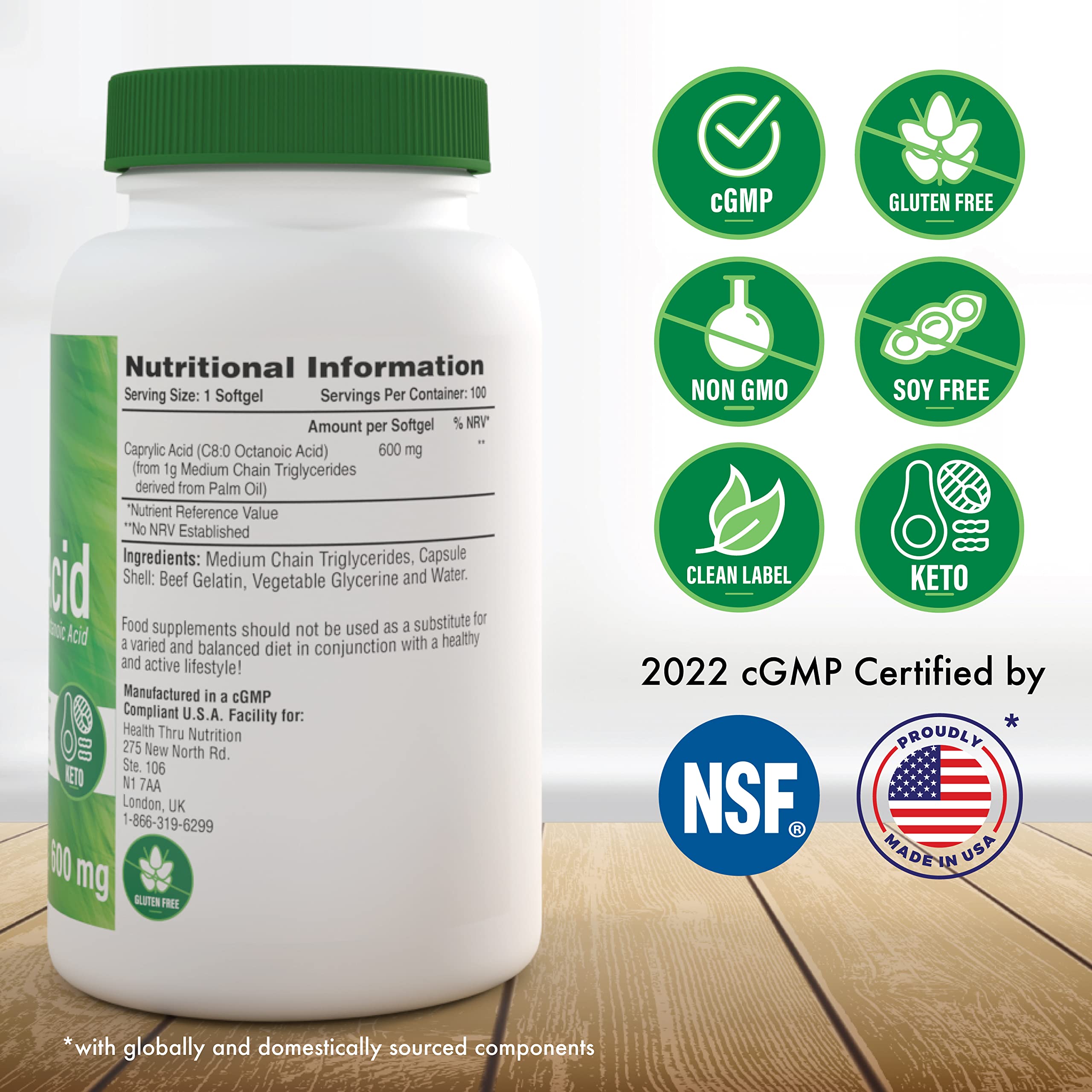 Caprylic Acid softgels close-up for keto-friendly energy support.