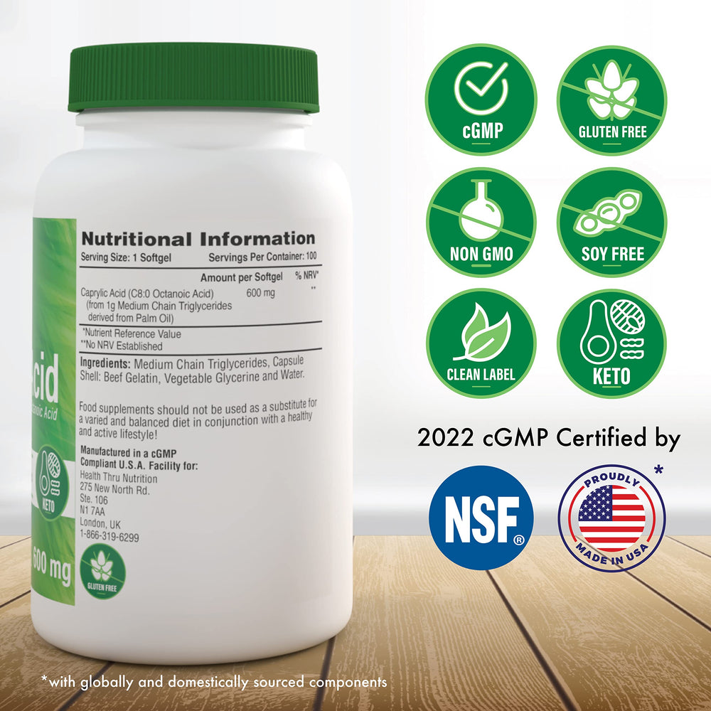 Caprylic Acid softgels close-up for keto-friendly energy support.