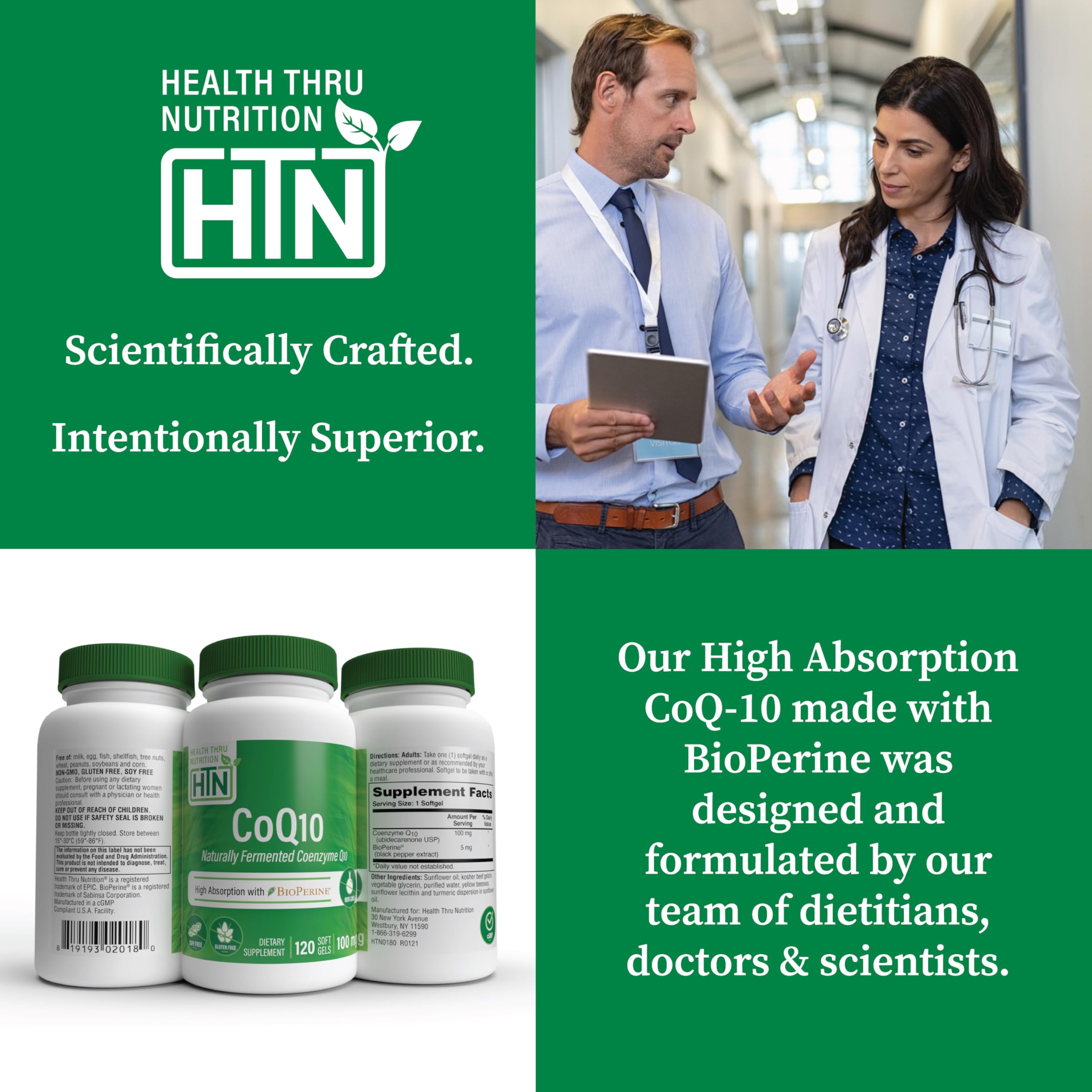 Back label with third-party testing badge signals product credibility