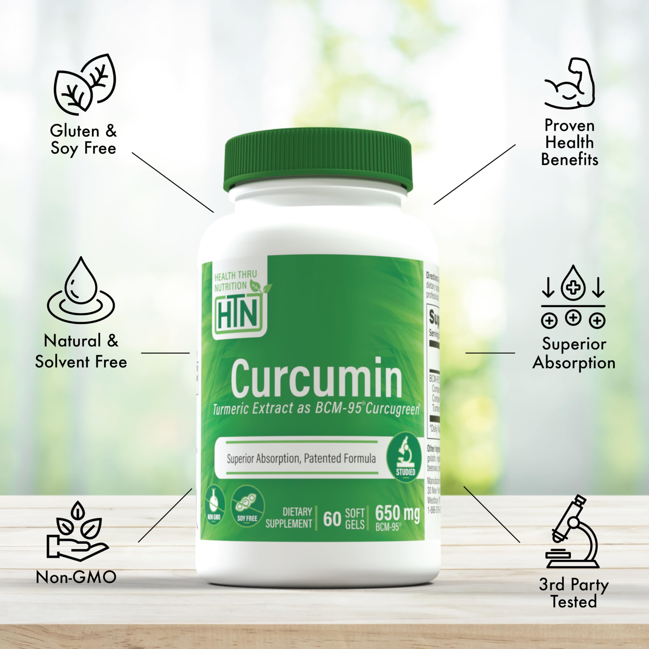 Bottle with amber lid demonstrates turmeric supplement for healthy inflammation support.
