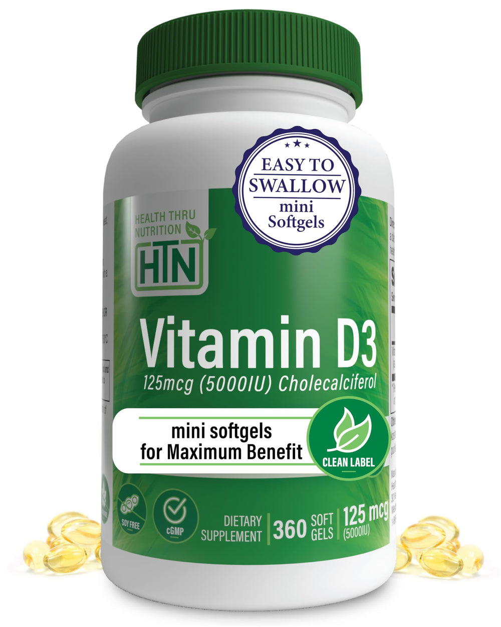 Health Thru Nutrition Vitamin D3 5000IU bottle front view for immune support potential