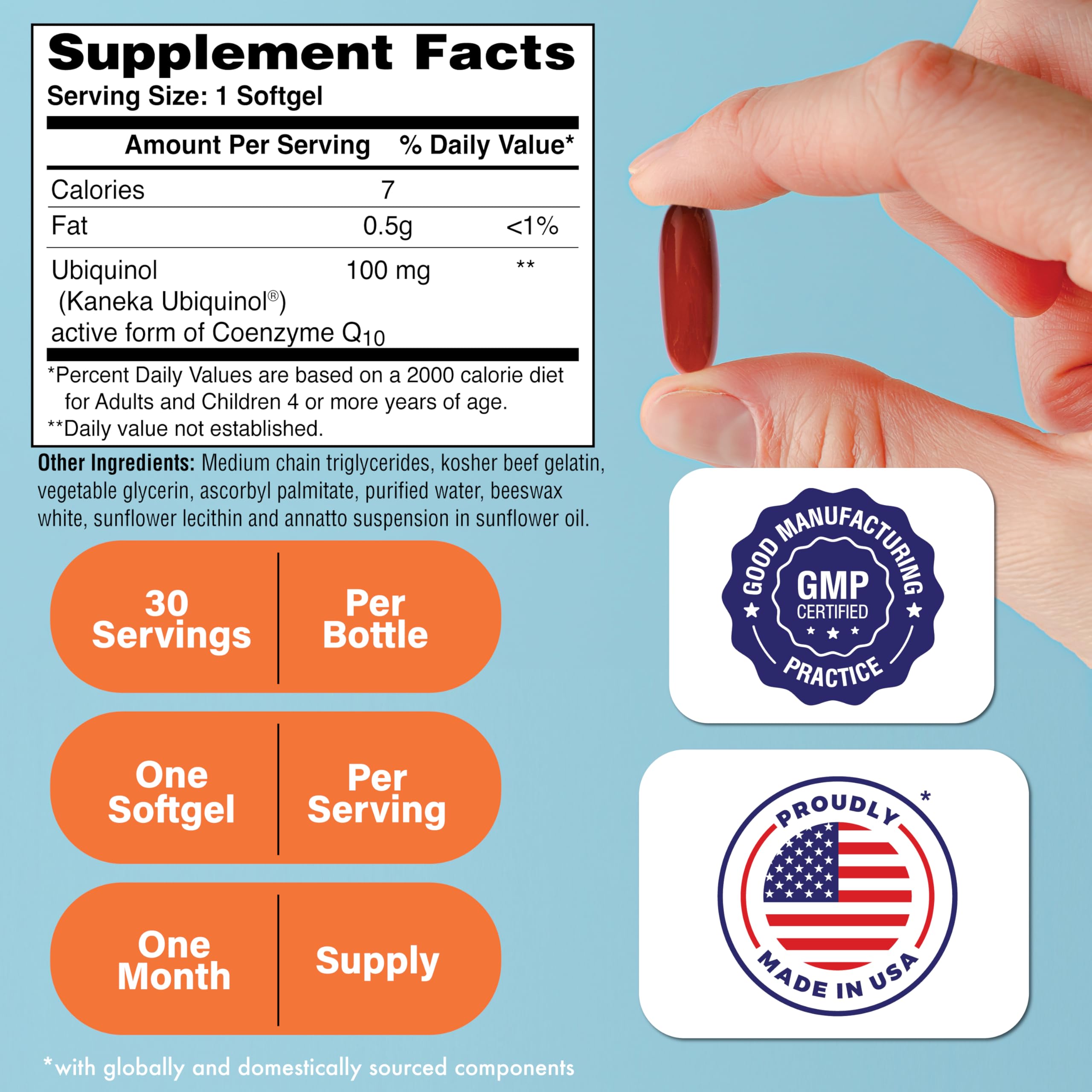 Kaneka QH ubiquinol label indicating stabilized, high-absorption formula
