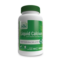Health Thru Nutrition Liquid Calcium bottle with a six-sources blend for balanced bone support