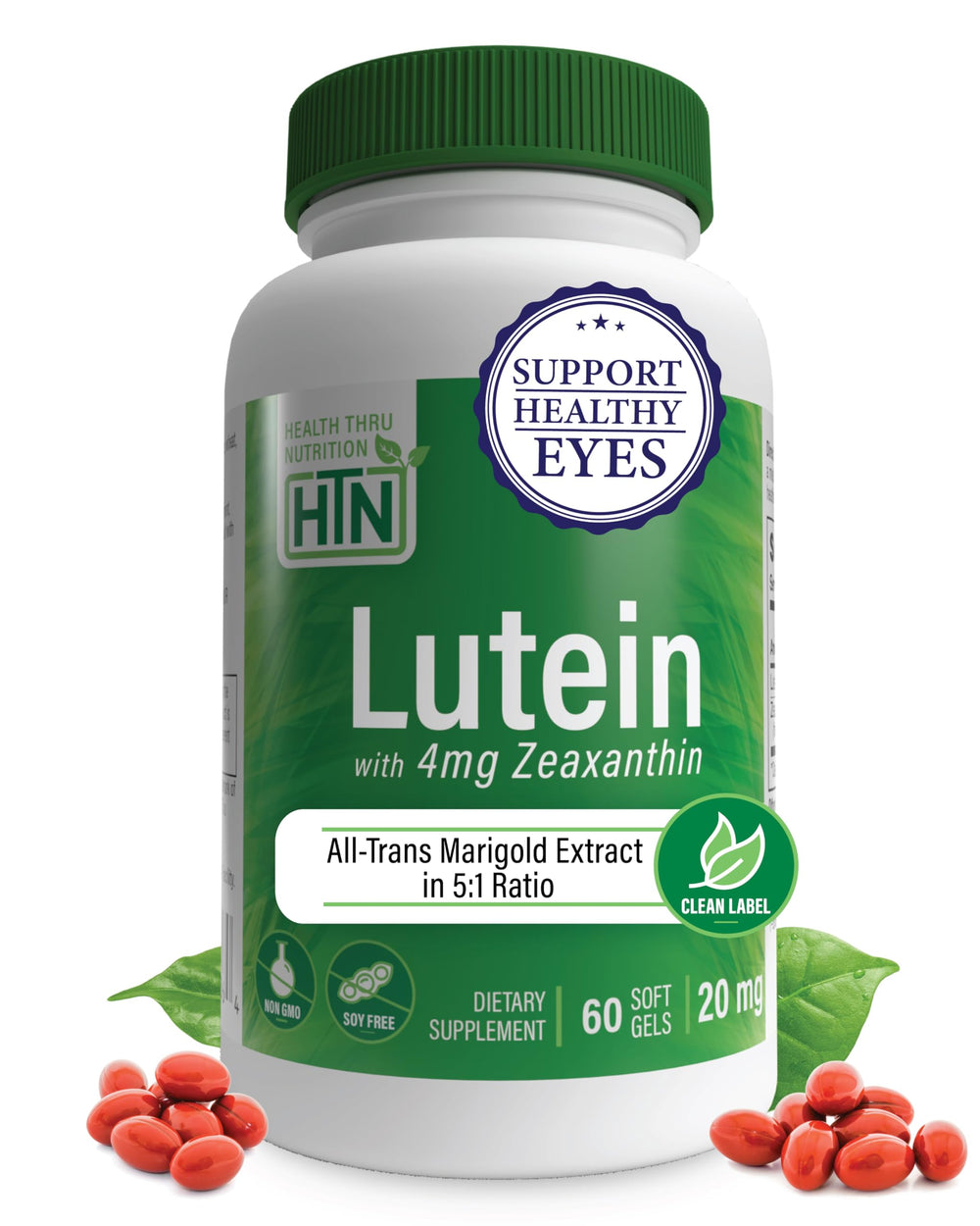 Health Thru Nutrition lutein-zeaxanthin softgels in bottle for daily eye support