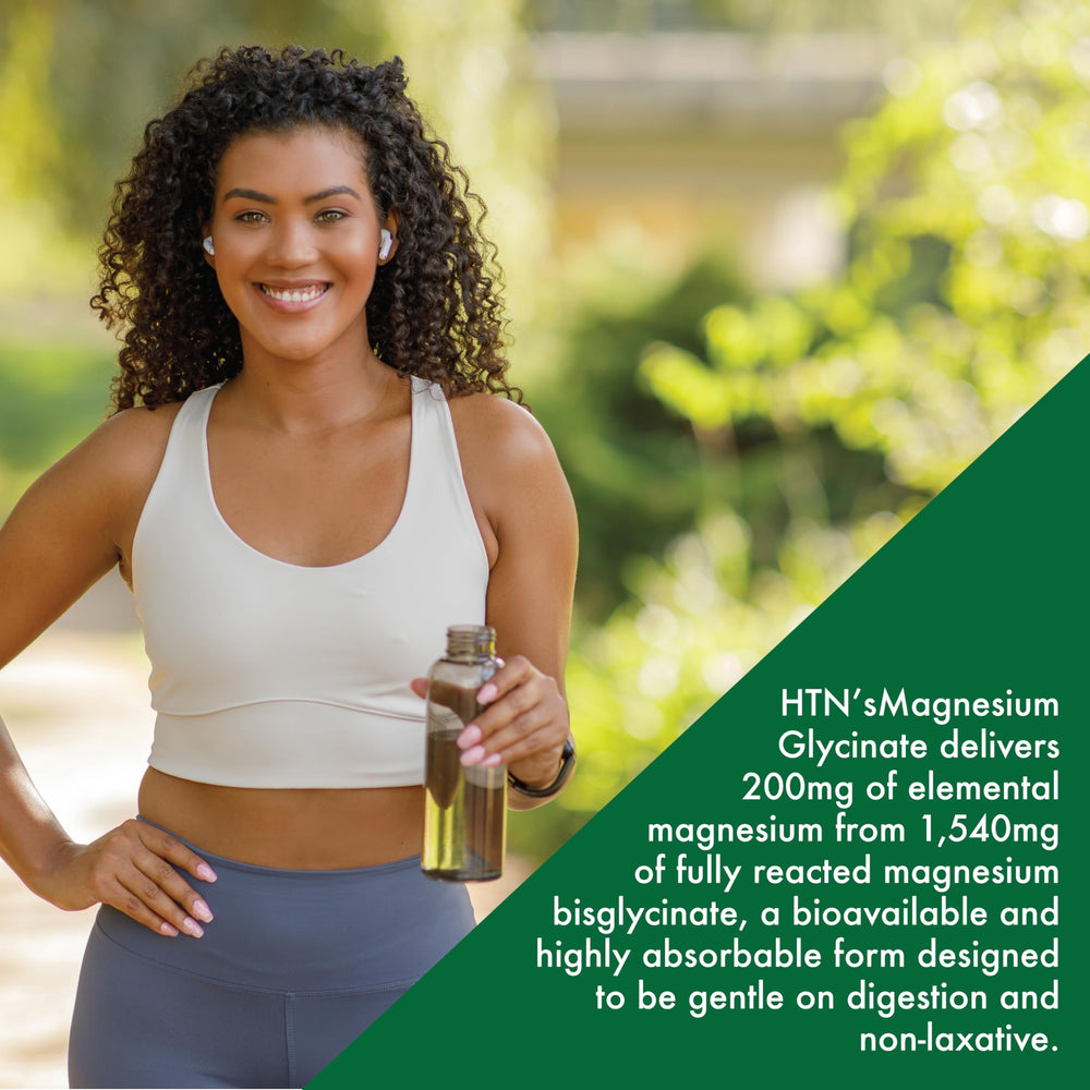 Health Thru Nutrition Magnesio glicinato 200 mg, 120 tabletas, apoyo energético diario.