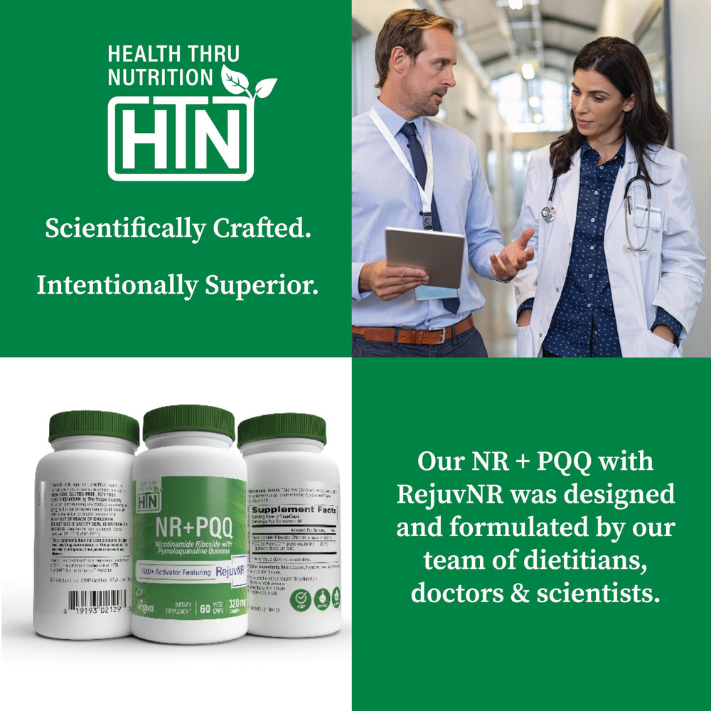 Health Thru Nutrition NAD+ Activator blister pack highlights convenient daily use.