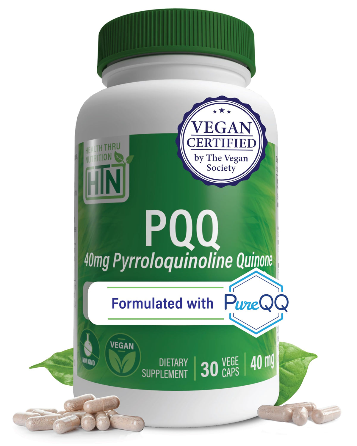 Health Thru Nutrition PQQ 40mg bottle front showing potential mitochondrial support