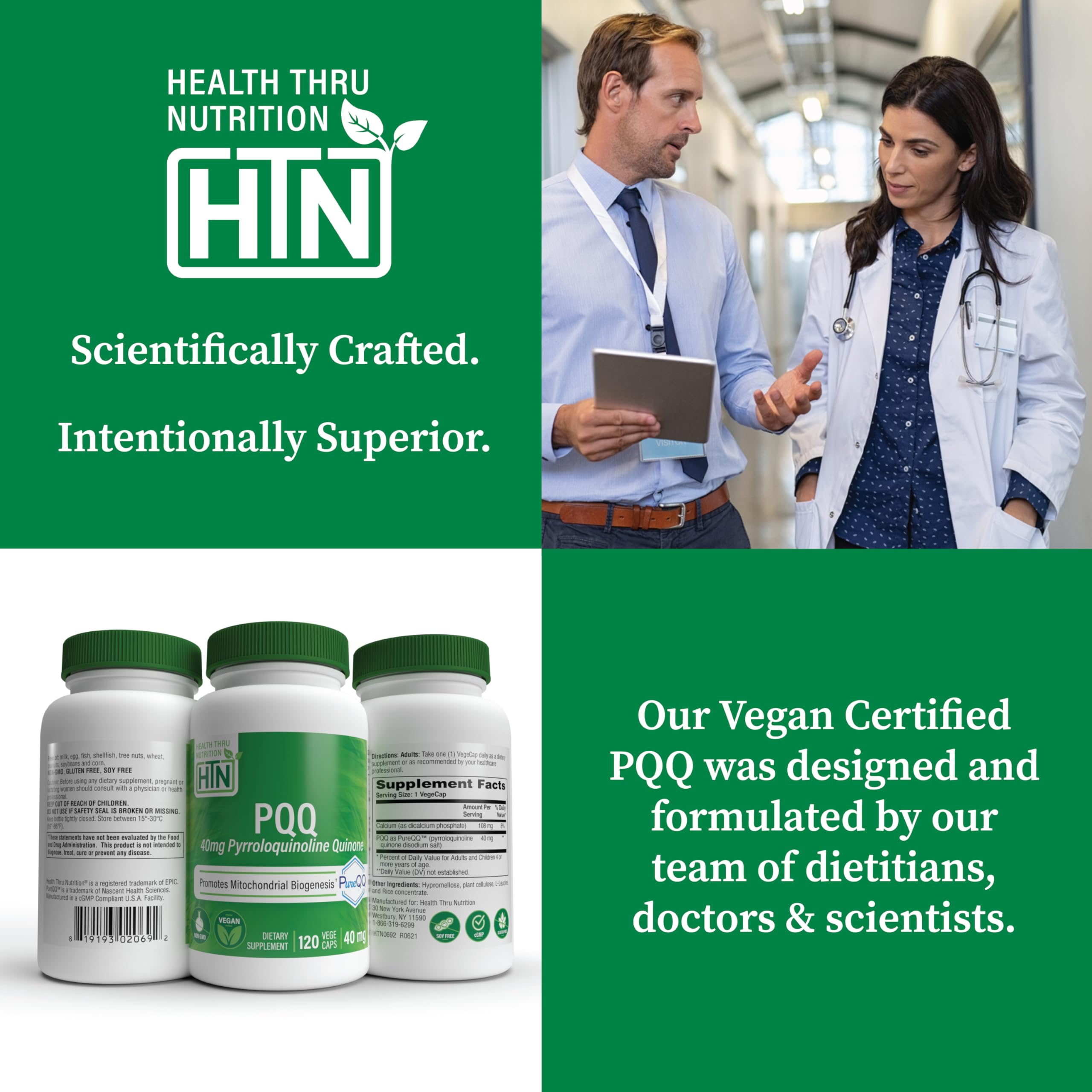 Health Thru Nutrition PQQ 40mg ingredients panel with details