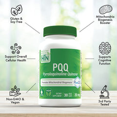 Closeup of Health Thru Nutrition PQQ label emphasizing clean ingredients.