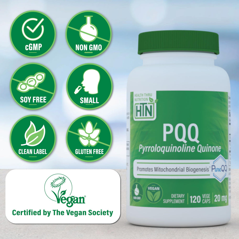 Health Thru Nutrition PQQ label front highlights clean-label quality