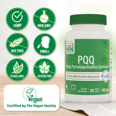 Health Thru Nutrition PQQ label graphic highlights 40mg potency and PureQQ branding
