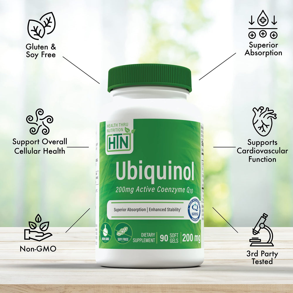 Ubiquinol capsules on tray highlighting mitochondrial support